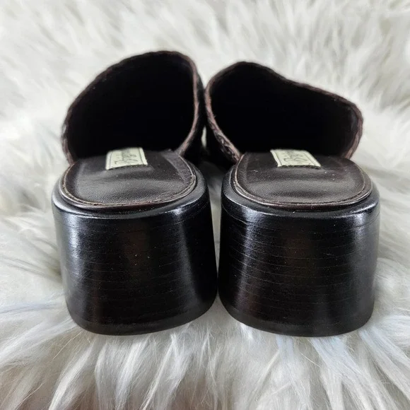 Brighton Franki Mules Womens 8 Brown Leather Croc Alligator Embossed Woven Charm - Picture 5 of 13